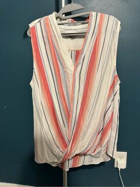 Liz Claiborne Striped Twist-Front Top in White and Coral